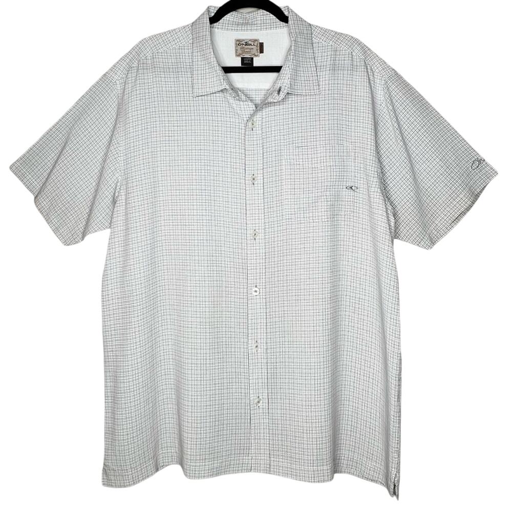 O'Neill Mens Camp Shirt XL Heritage Series White Gray Checked Casual